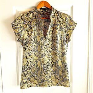 Rachel Mara Green Black Snakeskin Print Silk Cap Sleeve Top